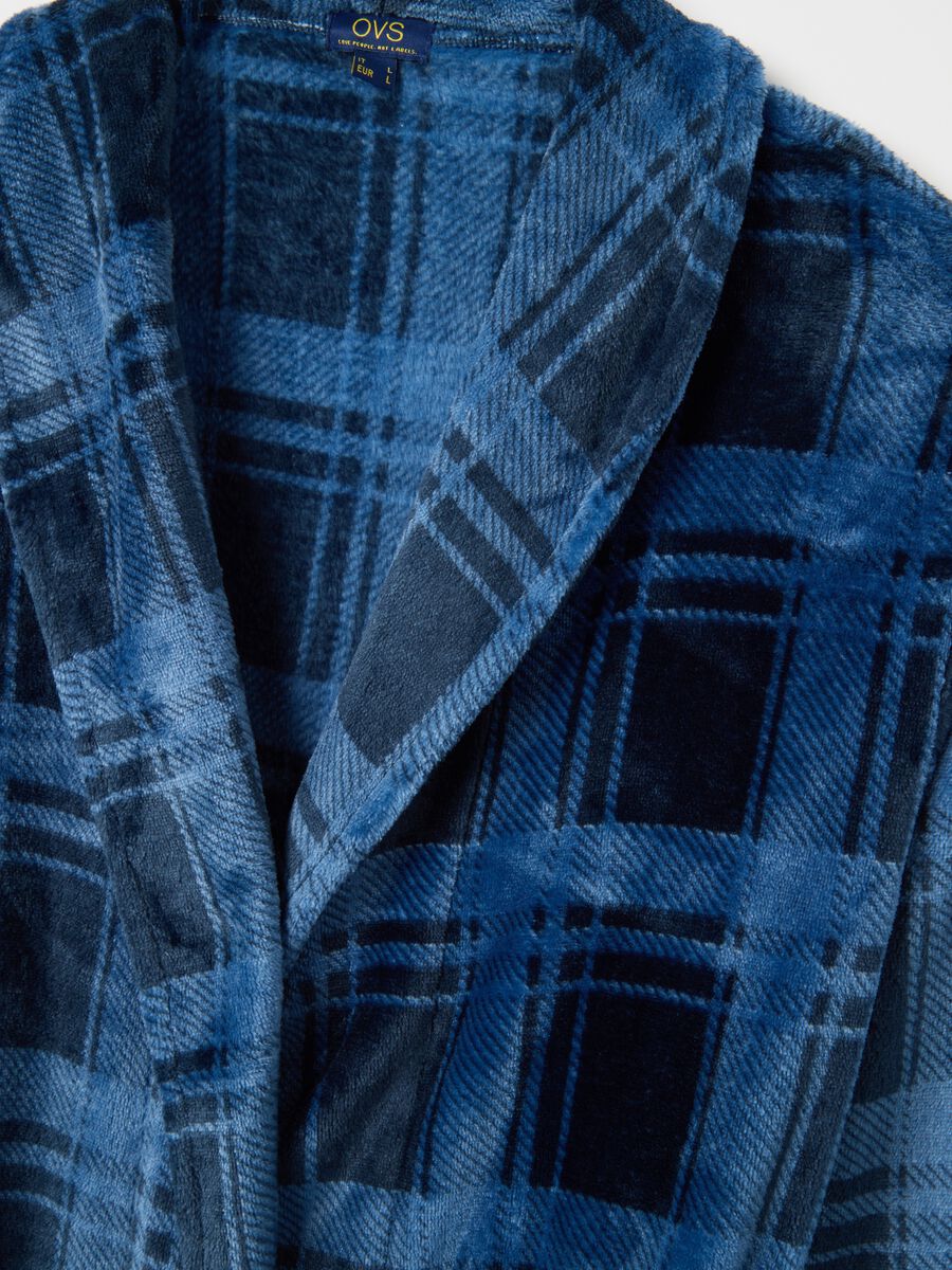Multicoloured check coral fleece robe with belt_5