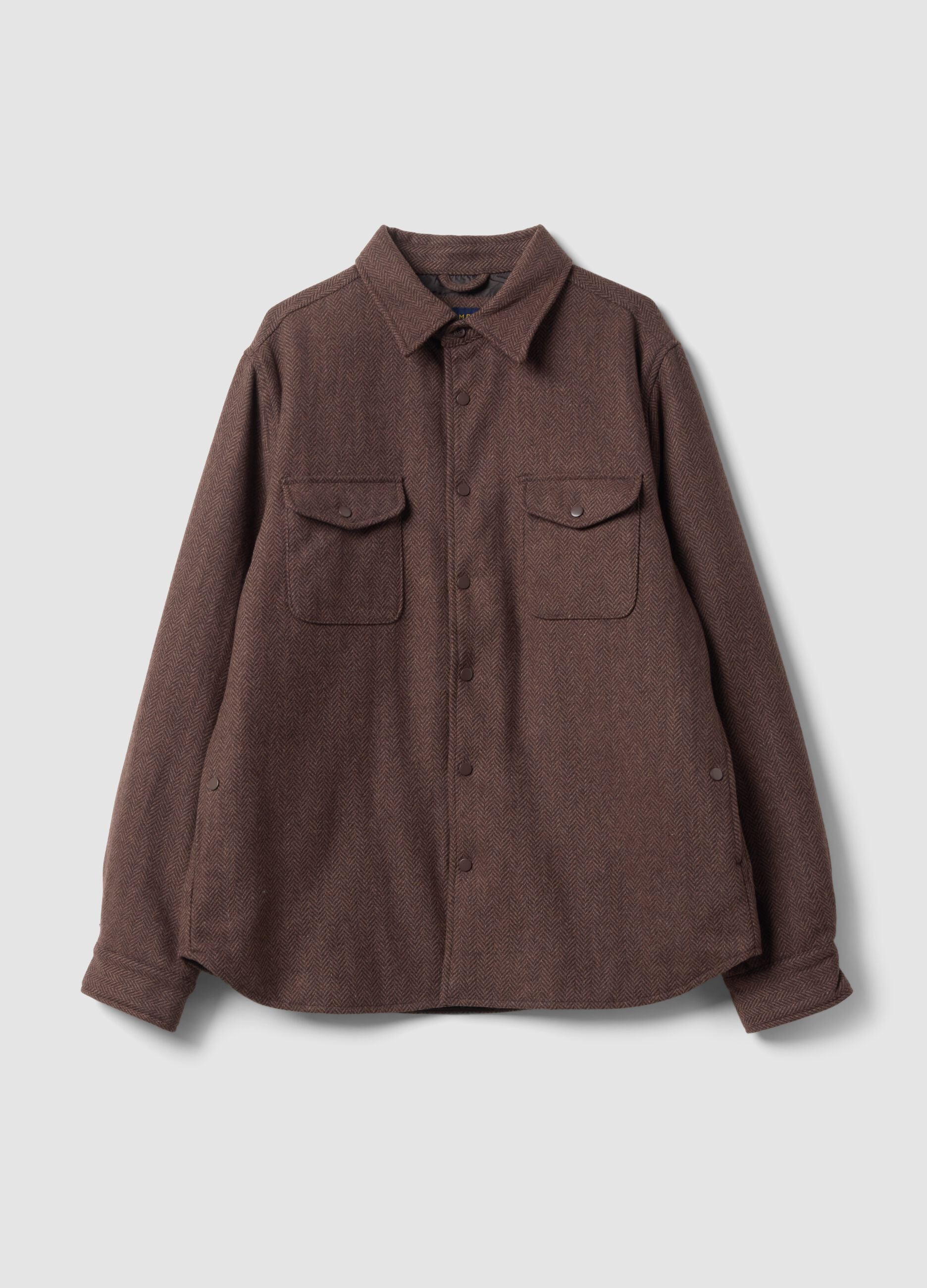 Brown wool-viscose blend shacket