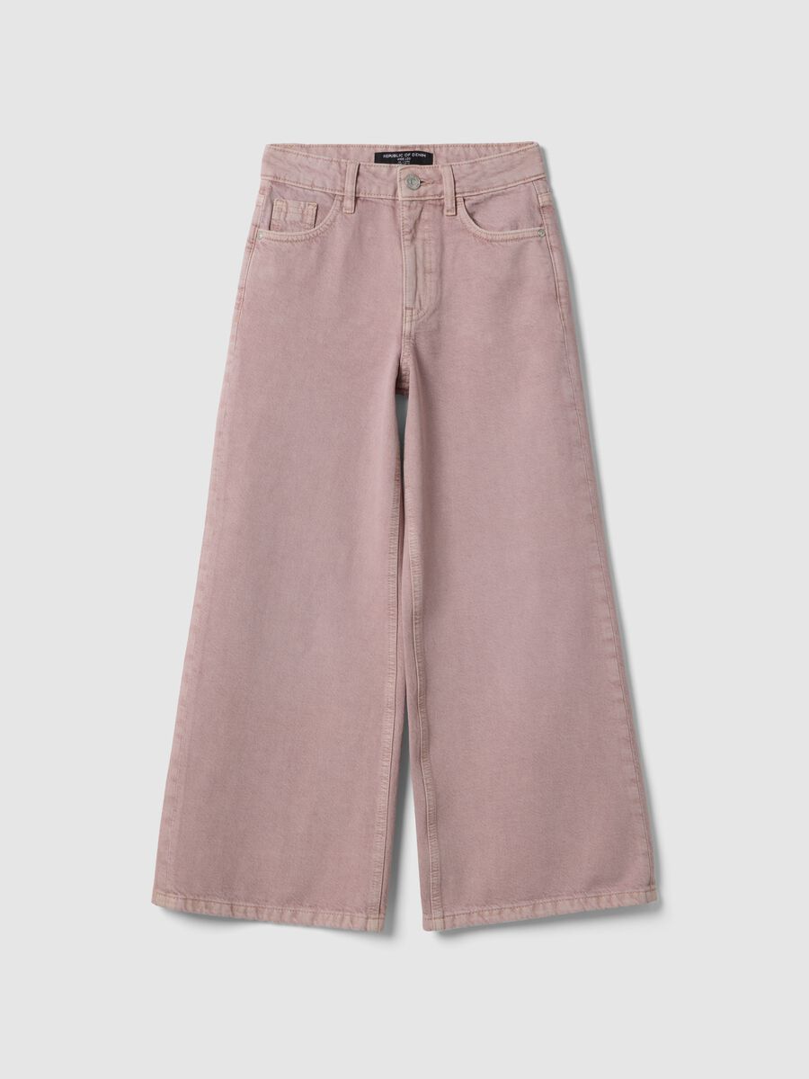 Girls' super wide leg jeans in pure pink cotton denim_3