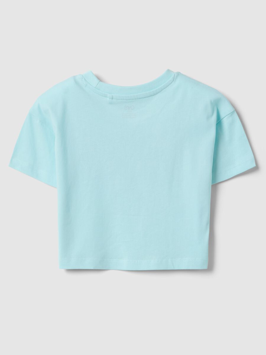 T-shirt in puro cotone azzurra da bambina boxy fit con scritta_1