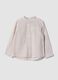 Camicia a righe bianche e beige in misto lino e cotone da bimbo_0