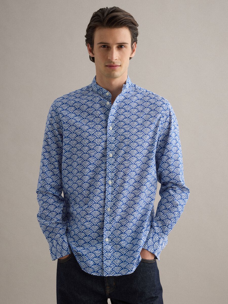 Camicia multicolor con collo alla coreana in puro cotone regular fit_1