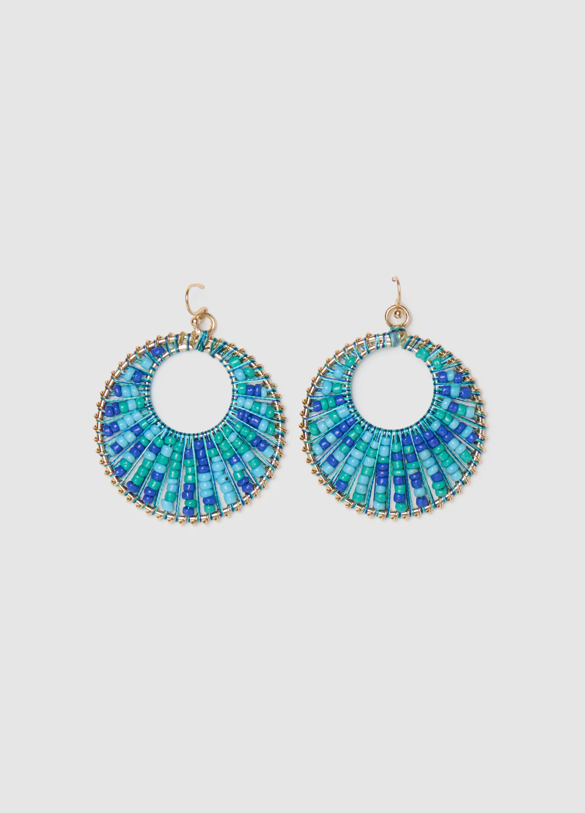 Hoop earrings with light blue and green beads