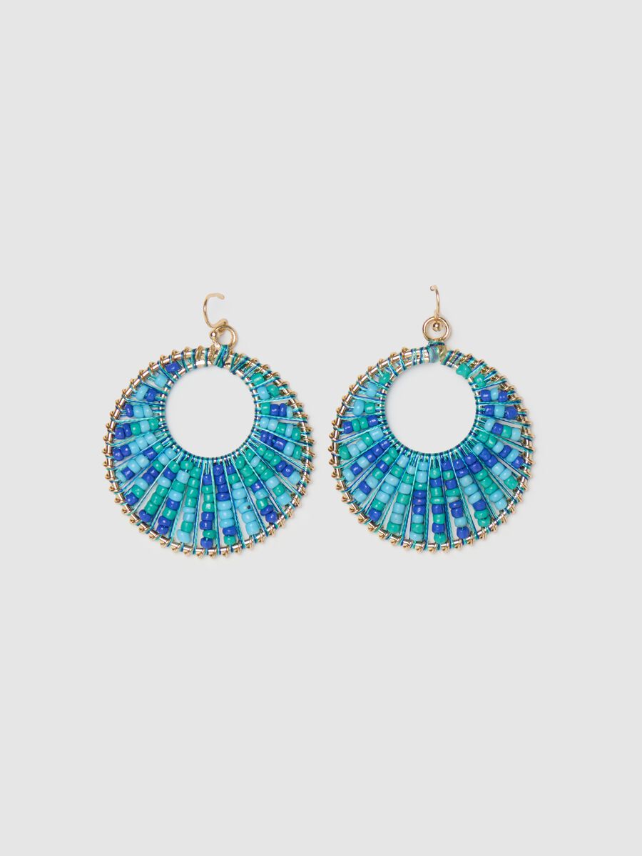 Hoop earrings with light blue and green beads_0