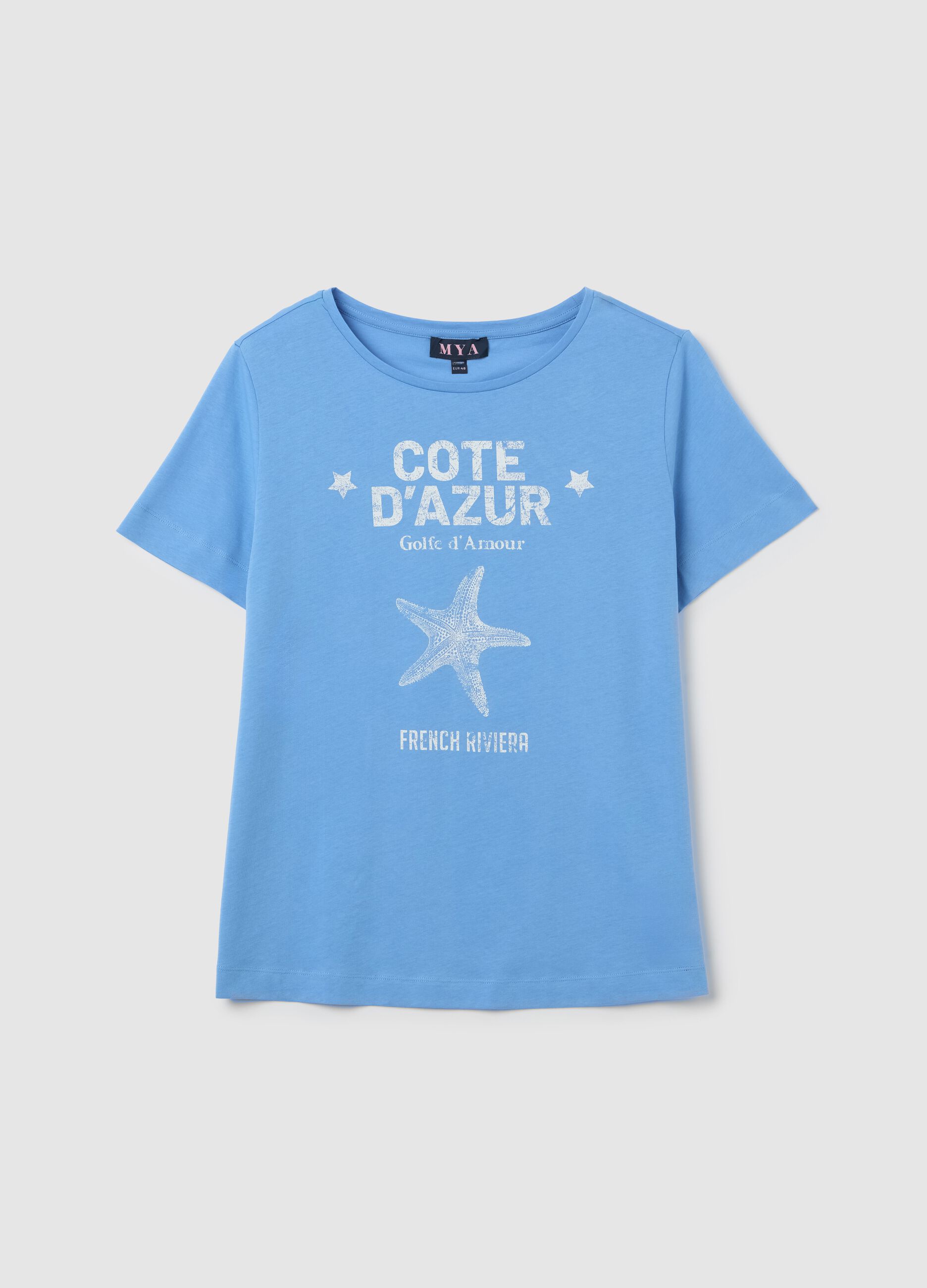 Light blue T-shirt featuring Cote d'Azur Mya print