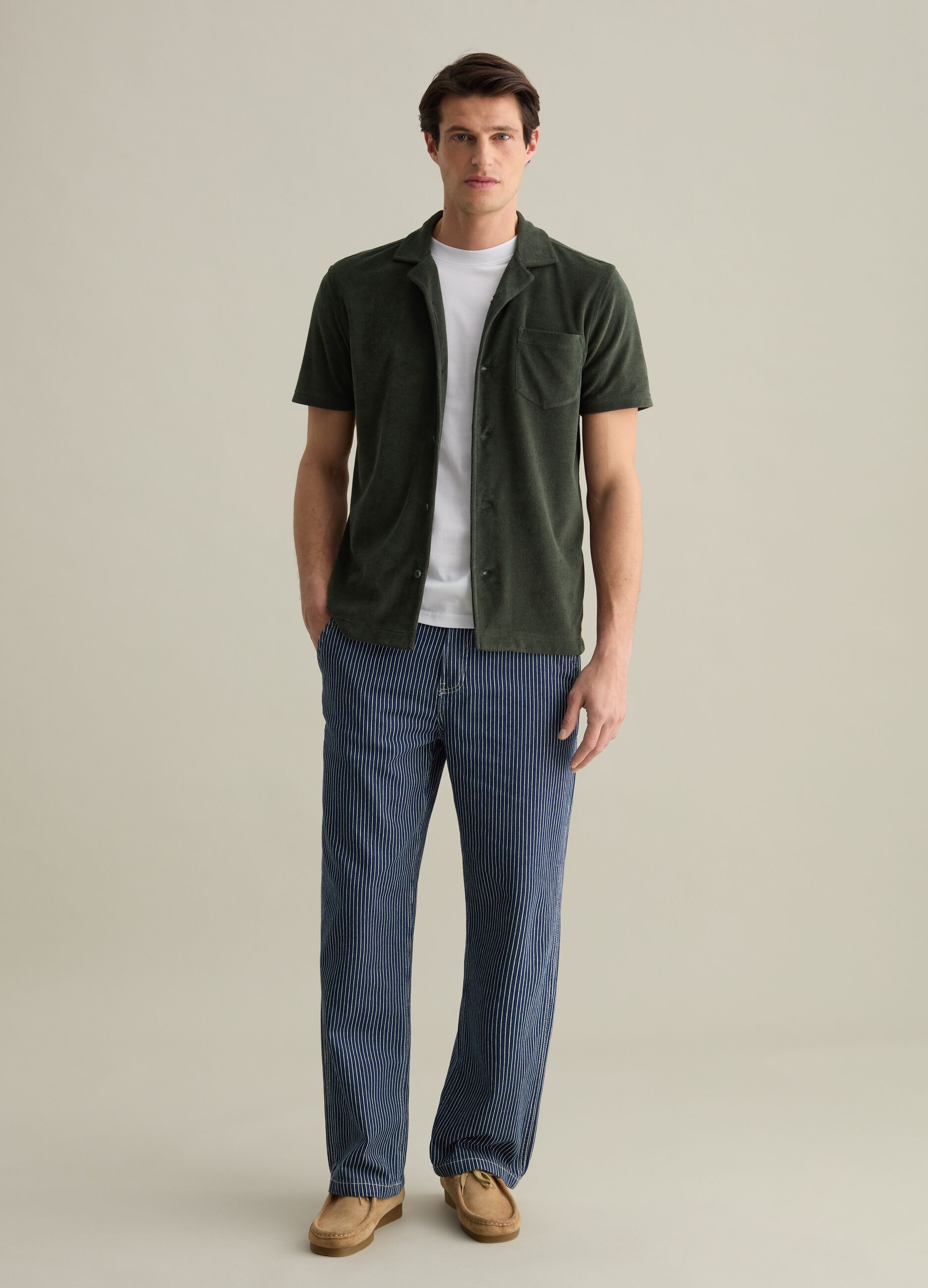 Polo camicia in ciniglia con tasca