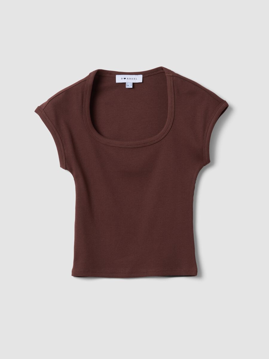 Brown short-sleeve stretch-cotton T-shirt_4