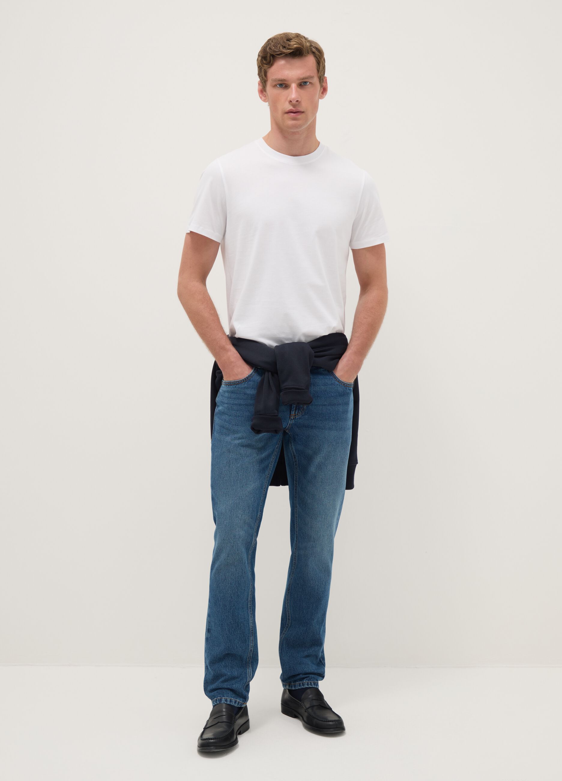 Slim fit blue pure cotton jeans