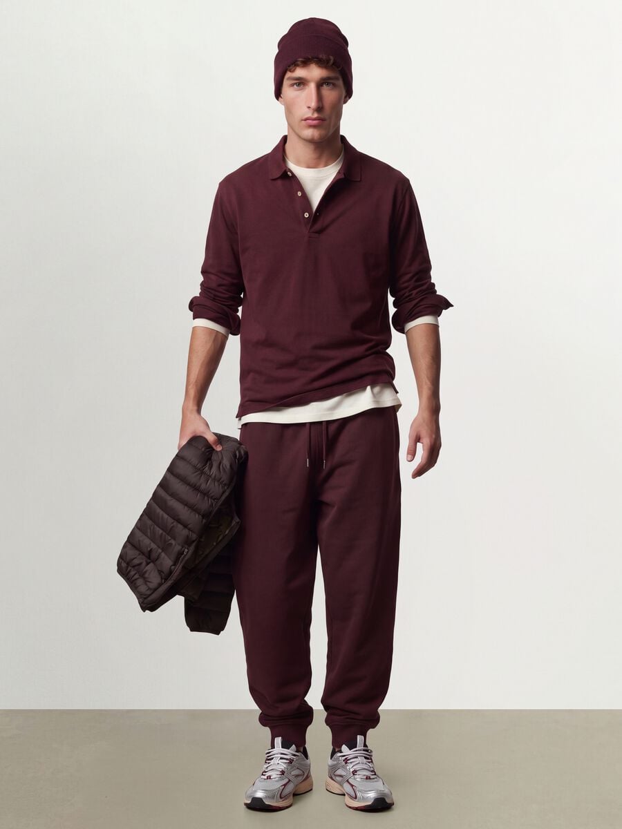 Jogger marroni in misto cotone con fondo a polsino e coulisse_1