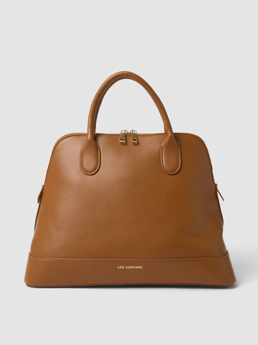 Borsa marrone a mano con chiusura zip_0