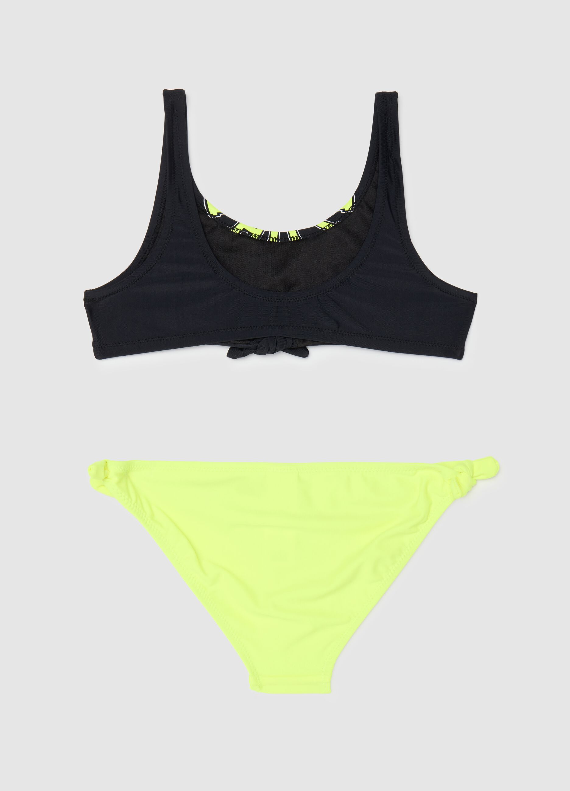 Costume bikini da ragazza in misto elasticizzato multicolor con nodo decorativo e fiocchi laterali