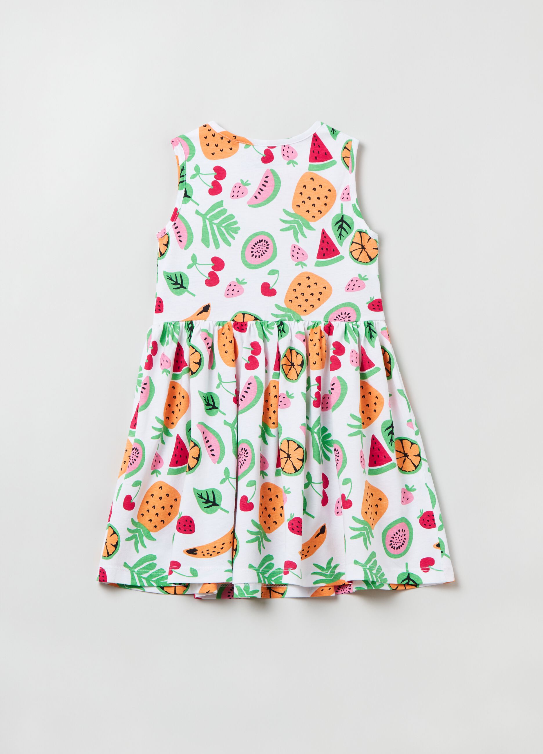 Sleeveless dress in cotton with print