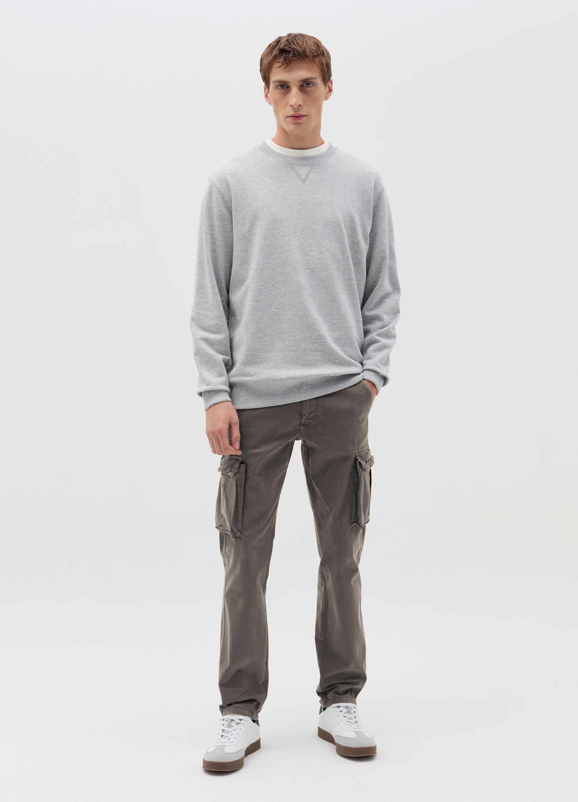 Stretch cotton twill cargo trousers