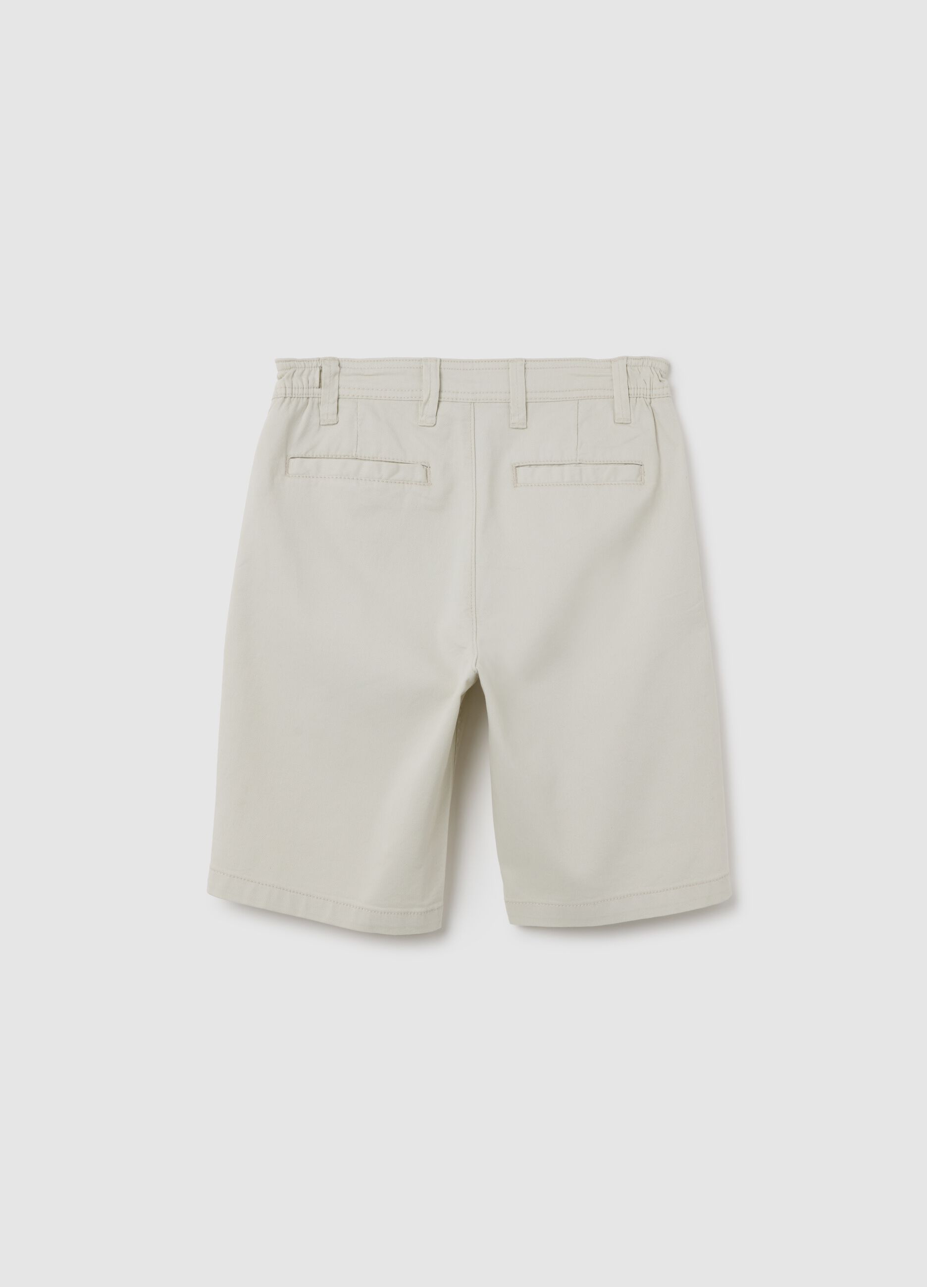 Beige regular fit stretch cotton boy's shorts with pockets