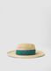 Beige Panama hat in pure paper fabric with multicolour band_0