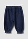 Jogger denim blu in misto cotone e viscosa con ricami floreali comfort fit_1