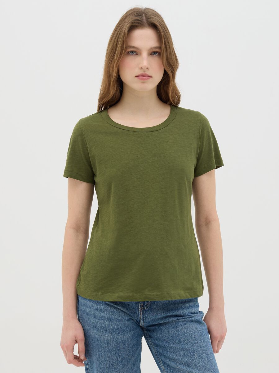 Short-sleeved green T-shirt in pure cotton_0