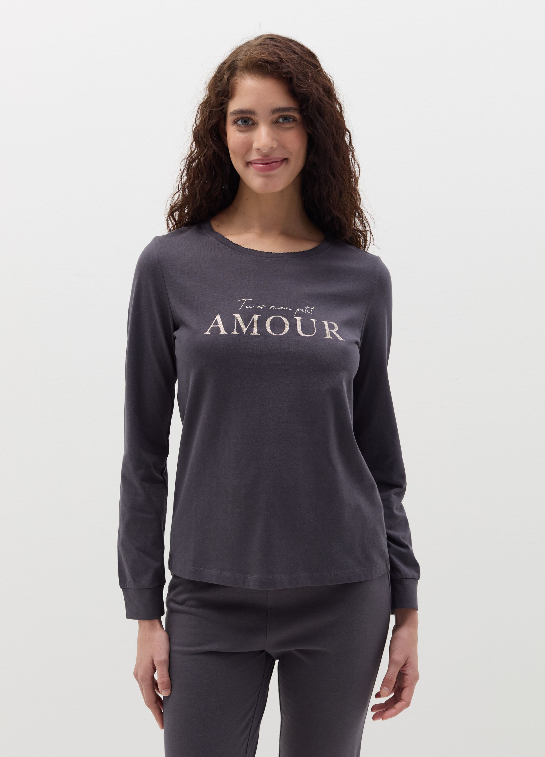 Top pigiama con stampa "Tu es mon petit amour"