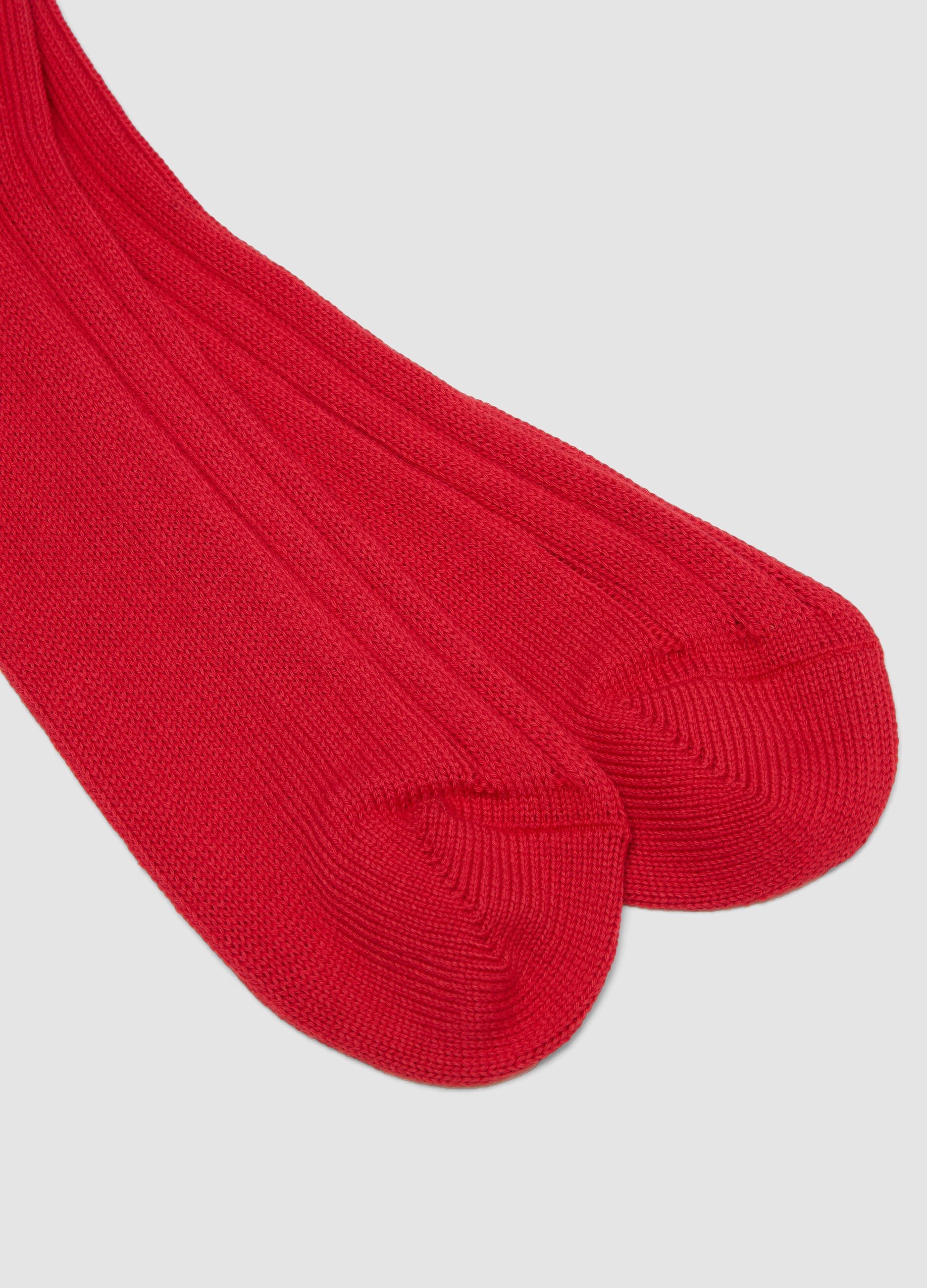 Red long ribbed socks in pure cotton