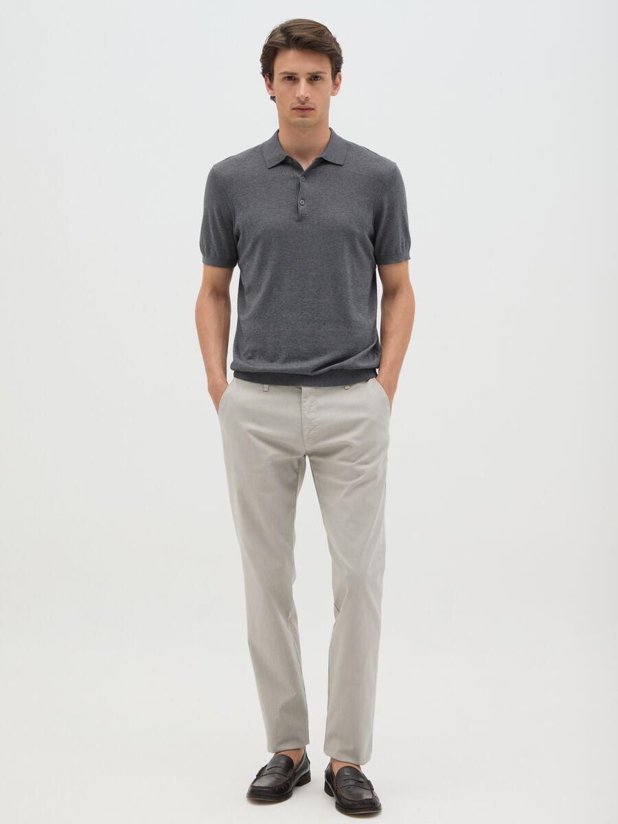 Men's Beige Stretch Cotton Slim Fit Trousers_0
