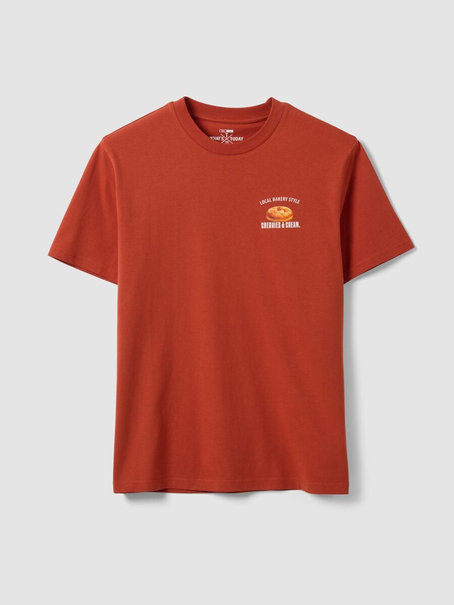 Red pure cotton jersey T-shirt with graphic print, regular fit_4