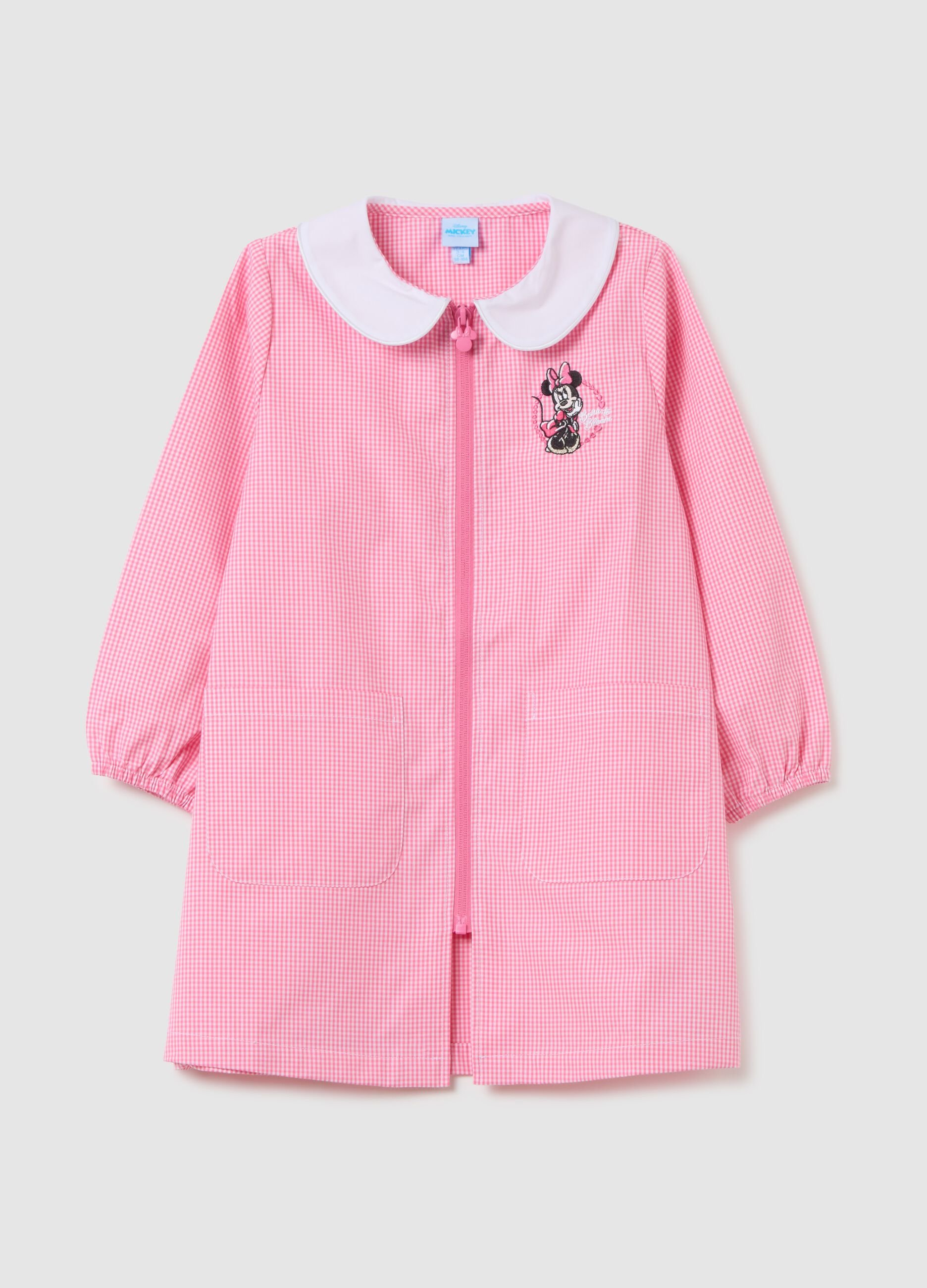 Multicolour cotton blend school apron for girls with Minnie
