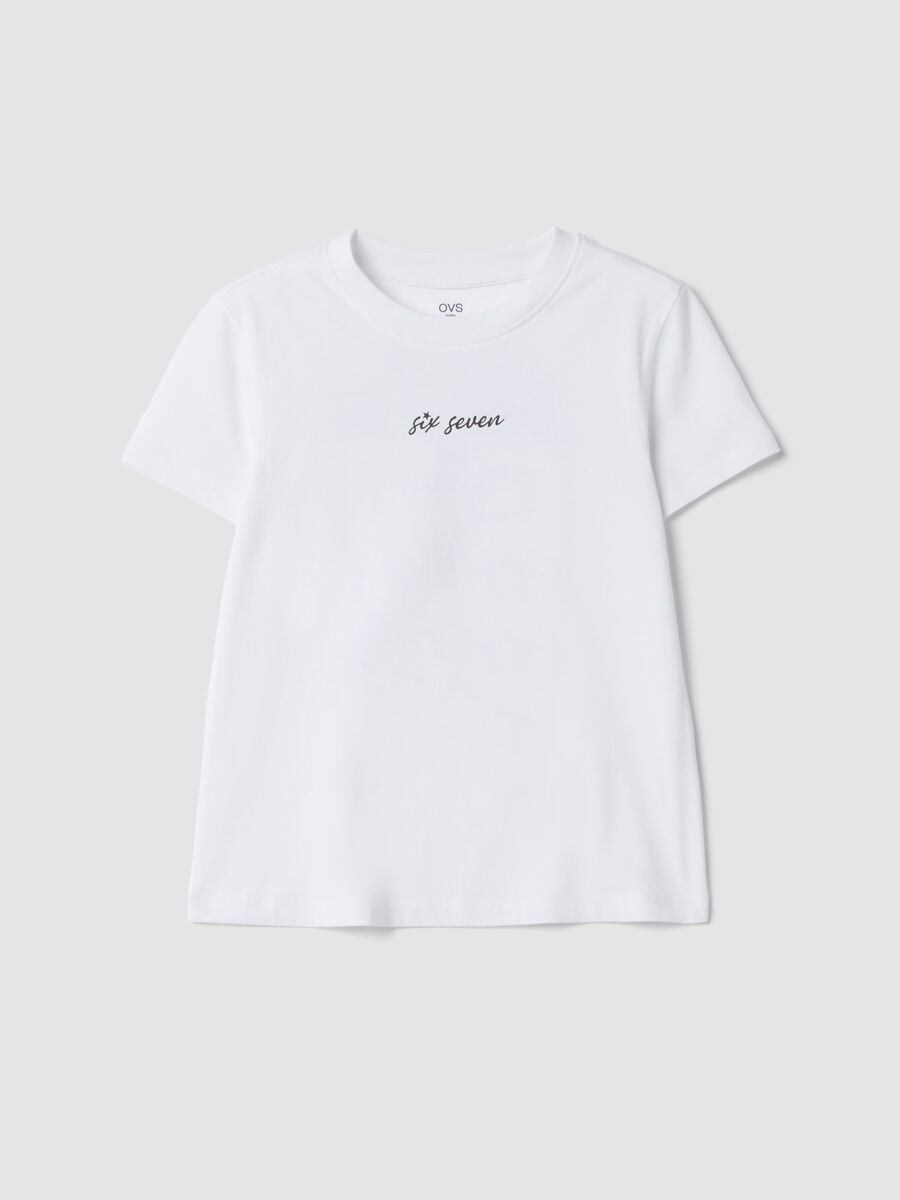 White pure cotton T-shirt with Six Seven prints, regular fit_0