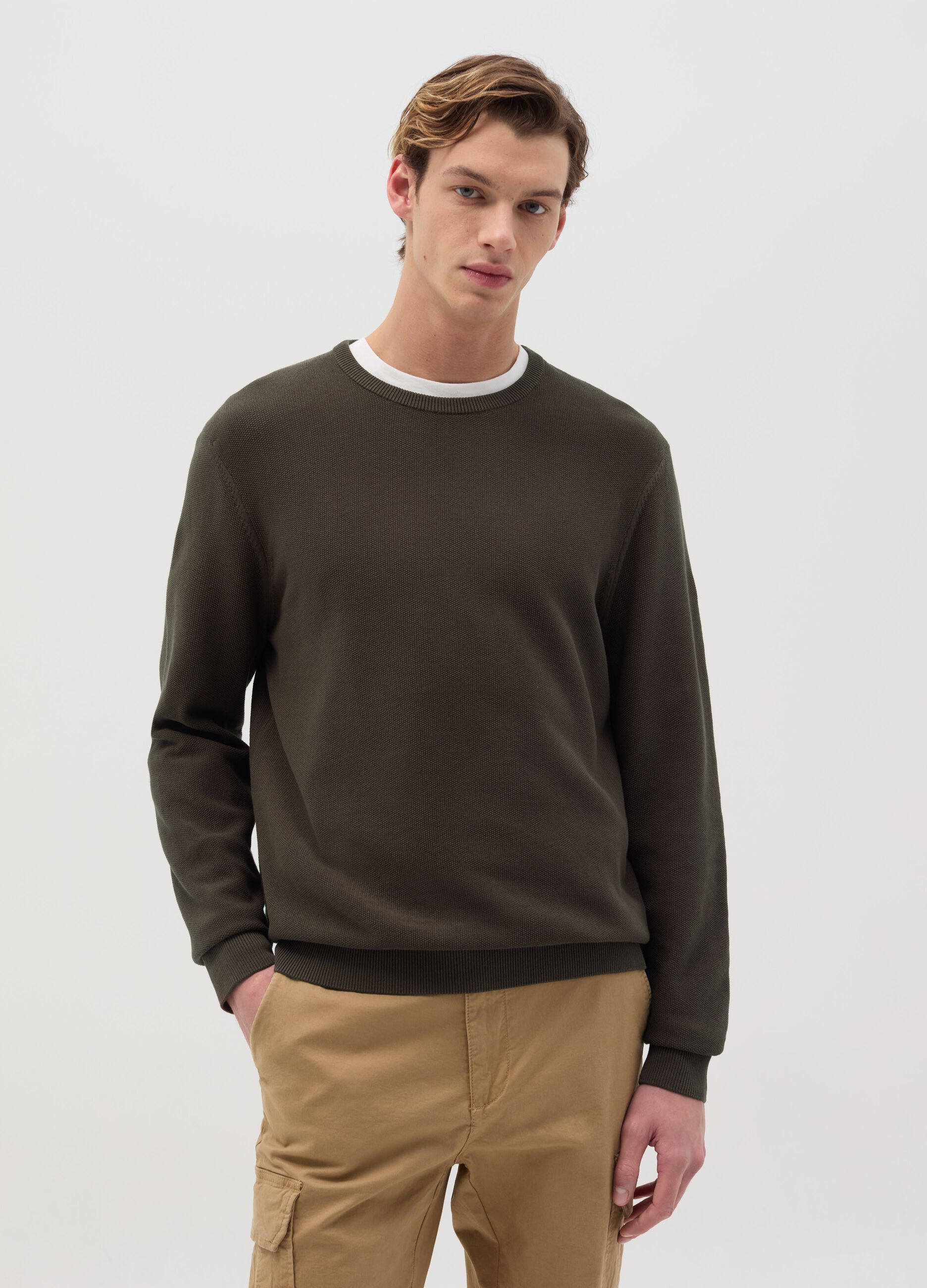 Cotton pullover with micro weave