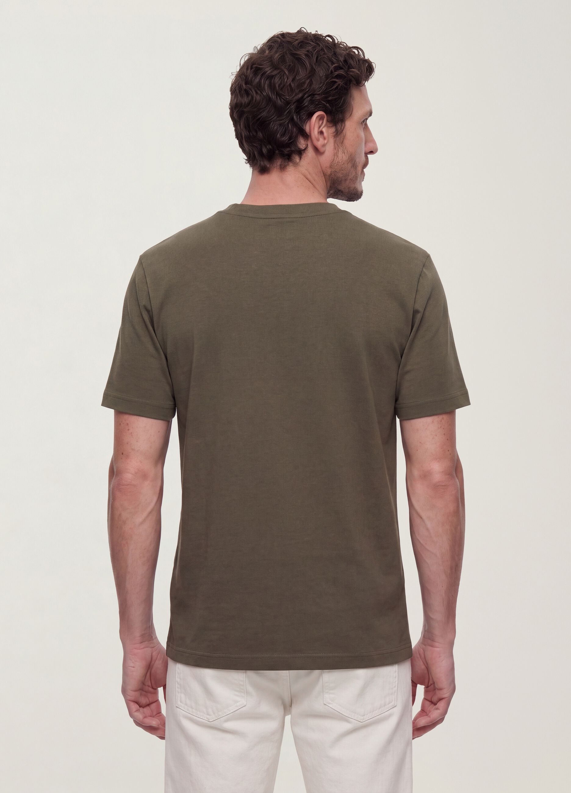 Green pure cotton short-sleeve regular-fit T-shirt
