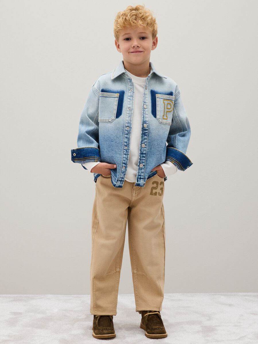 Pantaloni da bambino in puro cotone beige baggy_1