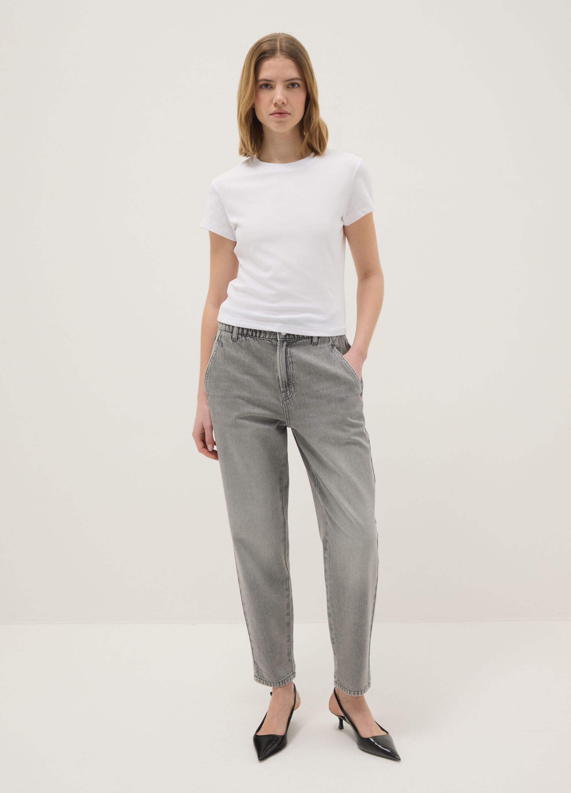 Grey Pure Cotton Baggy Trousers