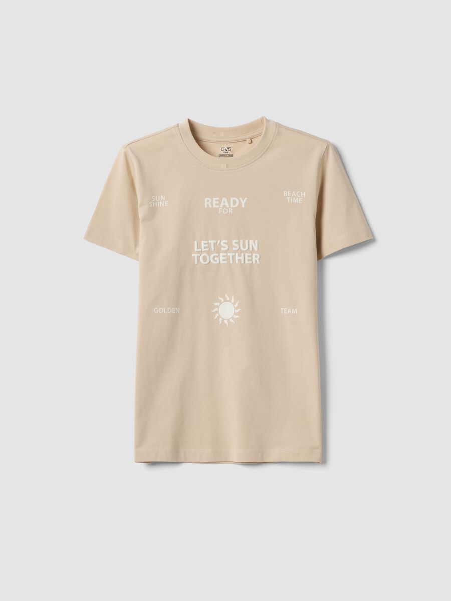 Beige pure cotton regular-fit boys&rsquo; T-shirt with prints_0