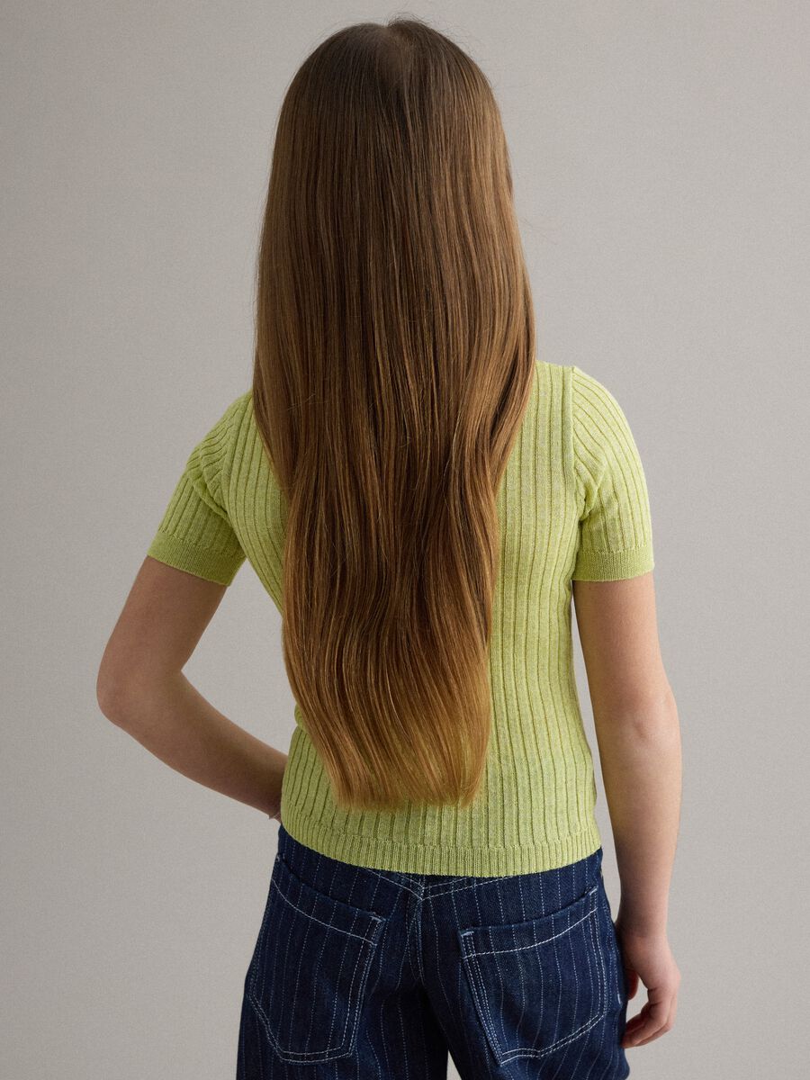 Maglia in misto viscosa gialla a coste da bambina regular fit_2