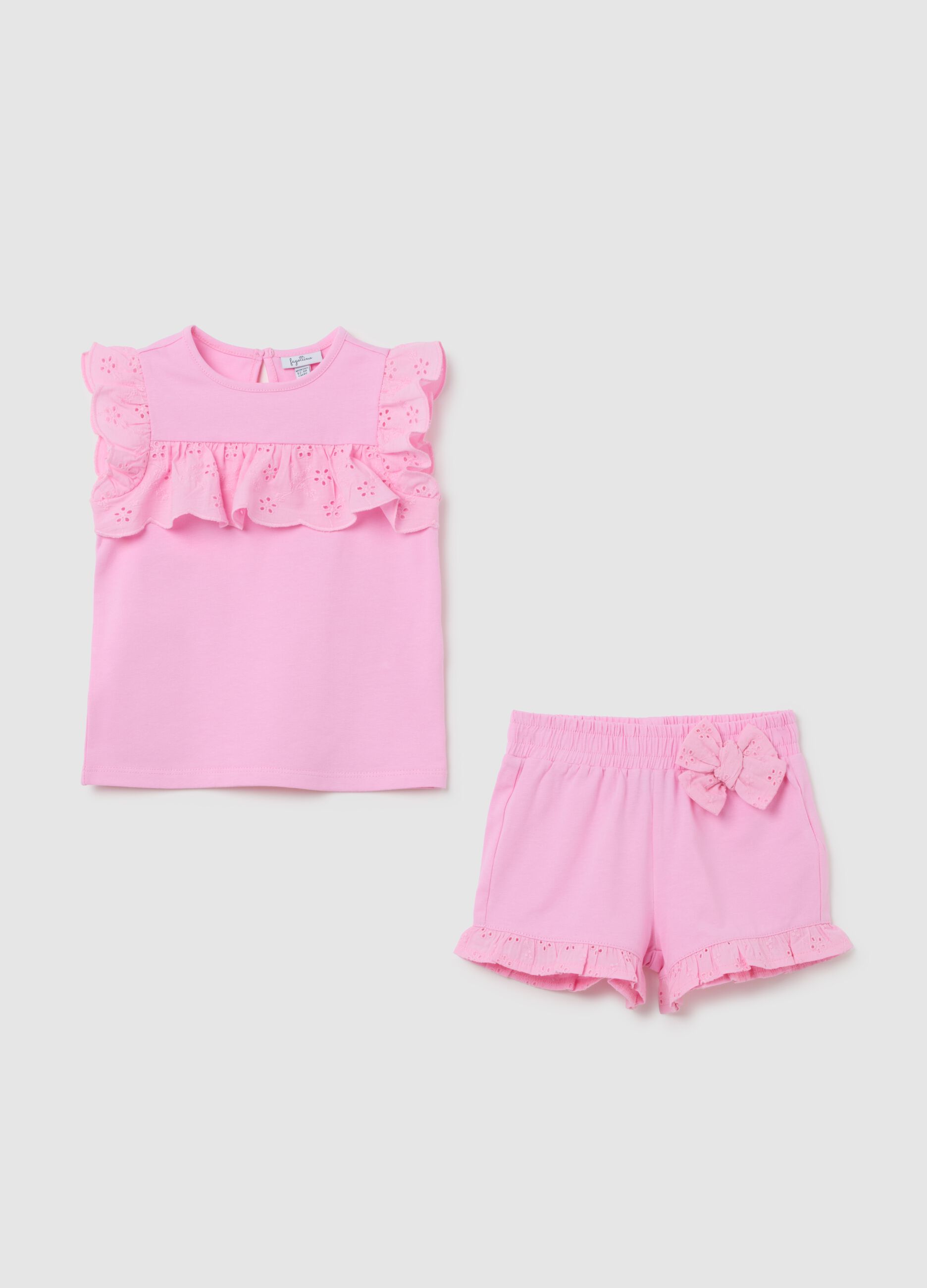 Coordinato estivo da bambina in cotone rosa regular fit
