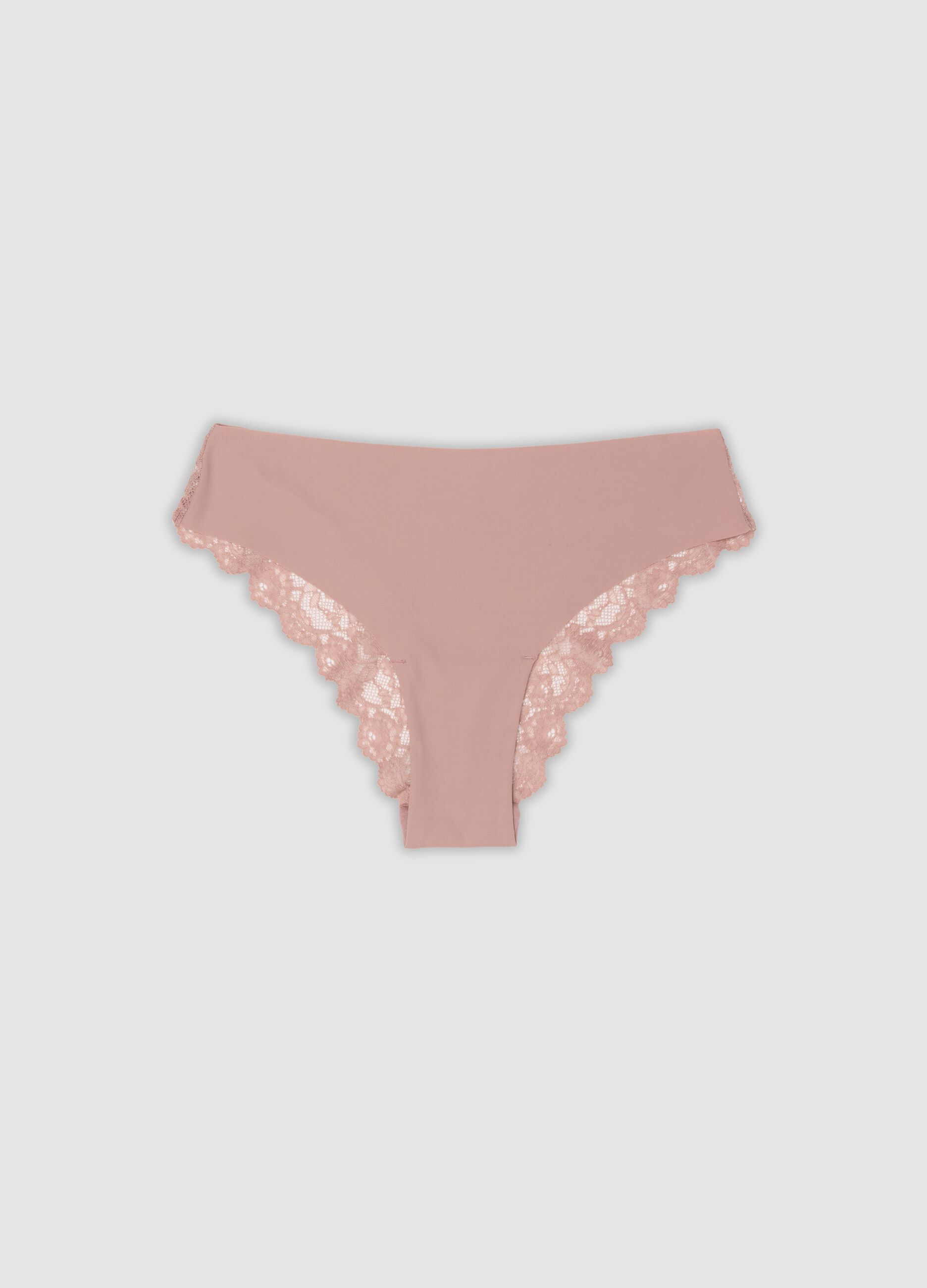 Pink Brazilian knickers in stretchy microfibre with lace