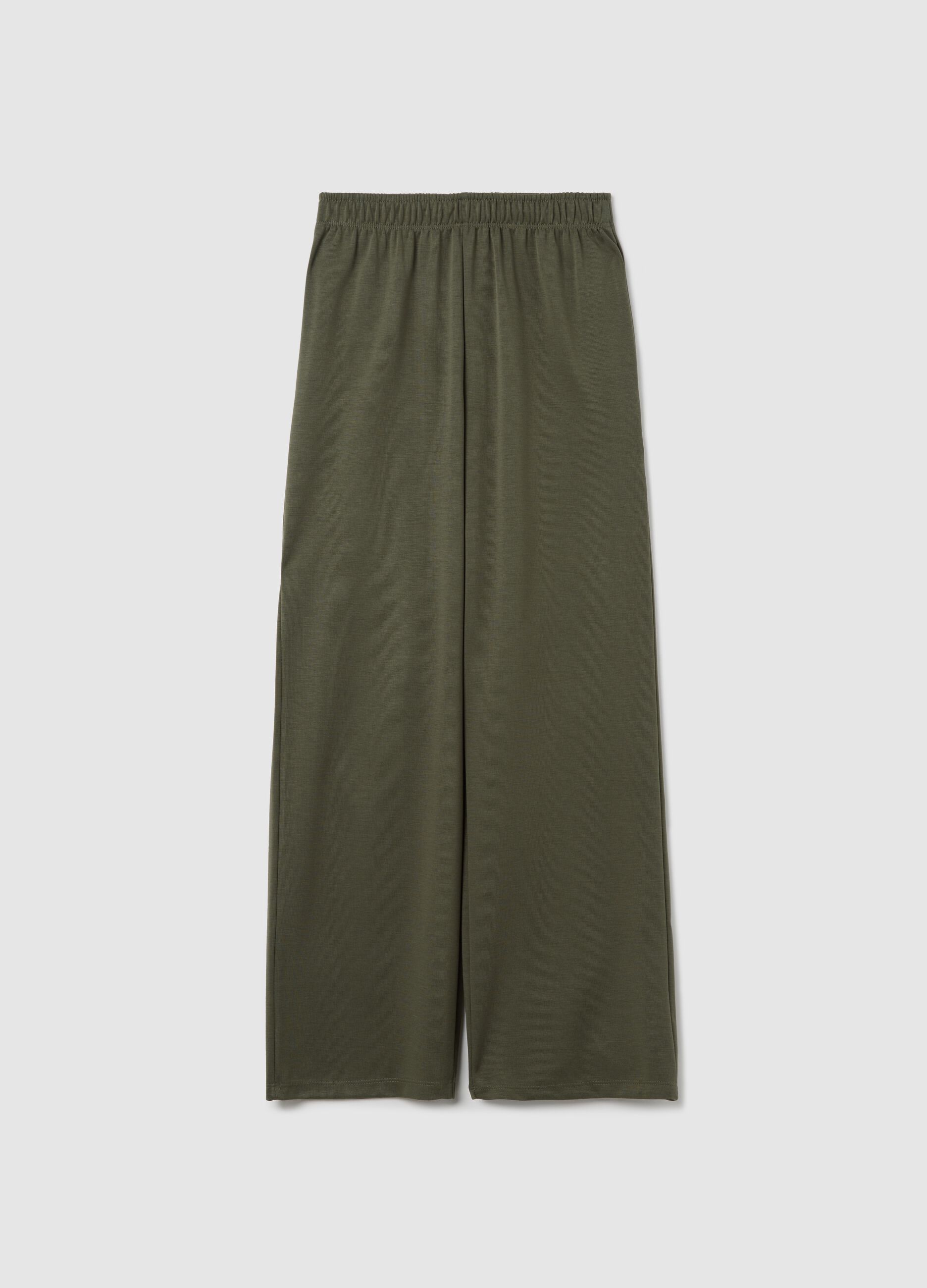 Green wide-leg pull-on trousers