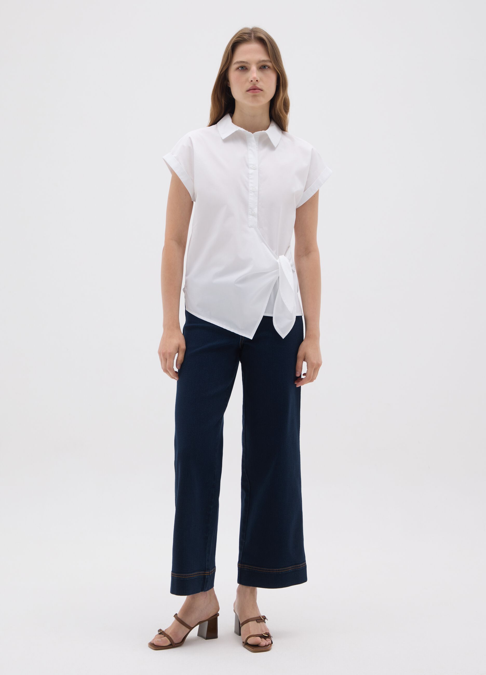 White pure cotton shirt regular fit with knot