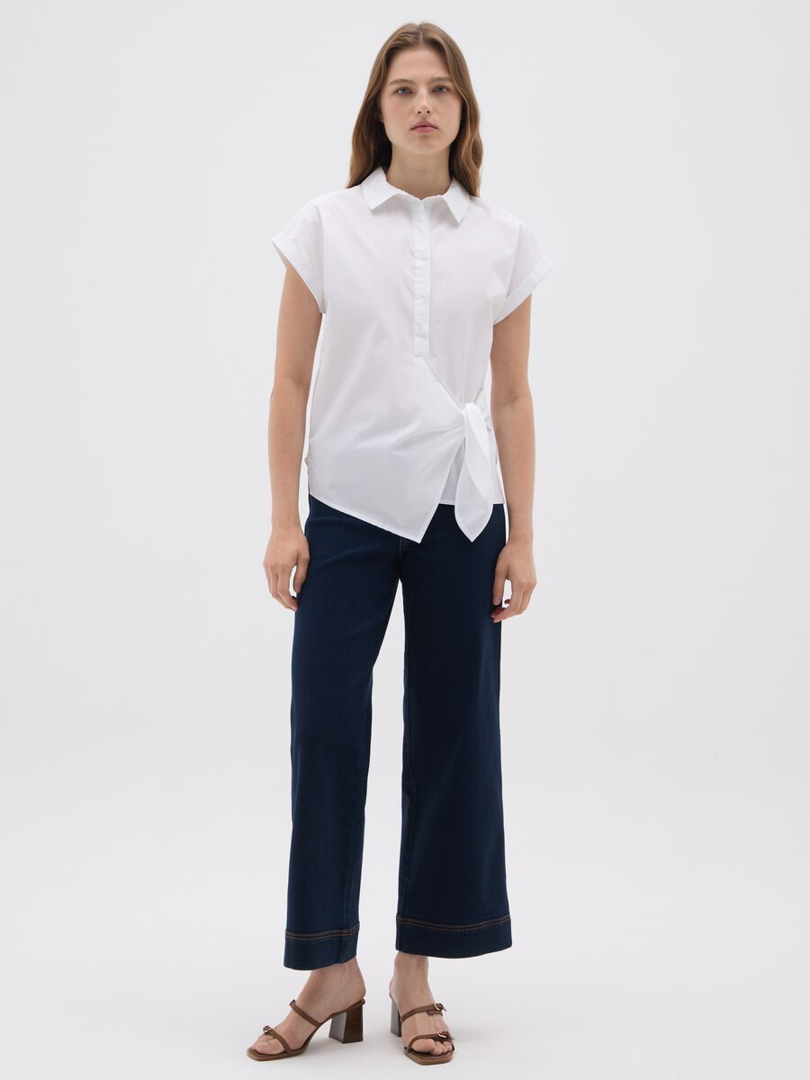 Camicia in puro cotone bianca regular fit con nodo_1