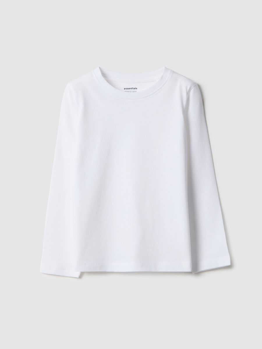 Girls' long-sleeve white cotton T-shirt, regular fit_0