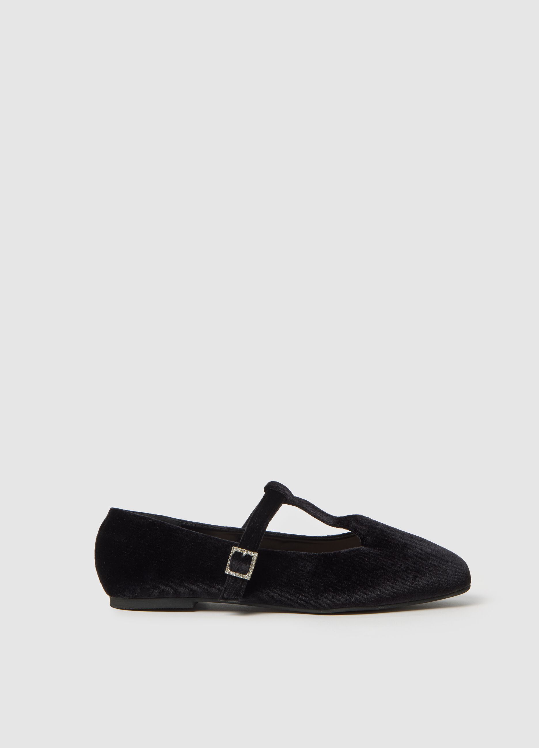 Ballerine in velluto nero con cinturino