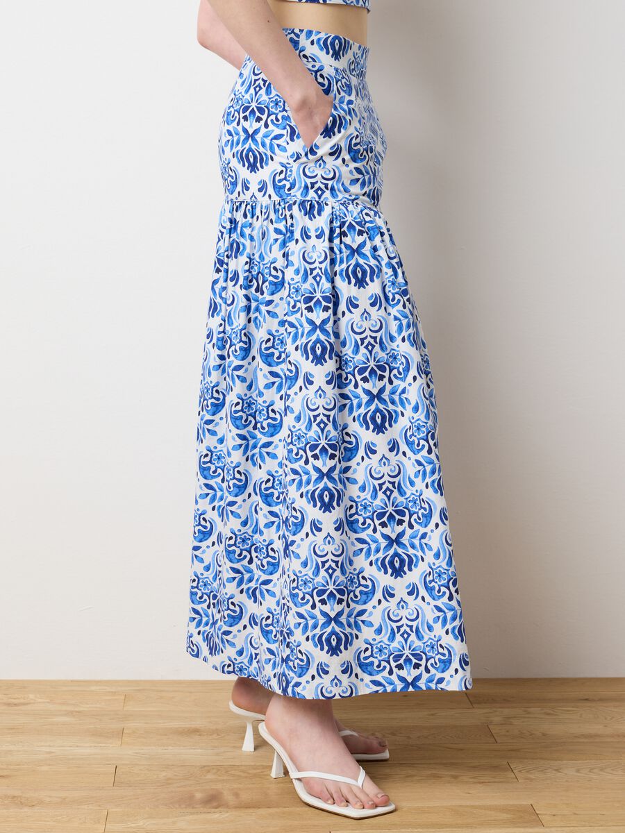 Women's Long Skirt in Pure Cotton Multicolour Regular Fit with Pattern_2