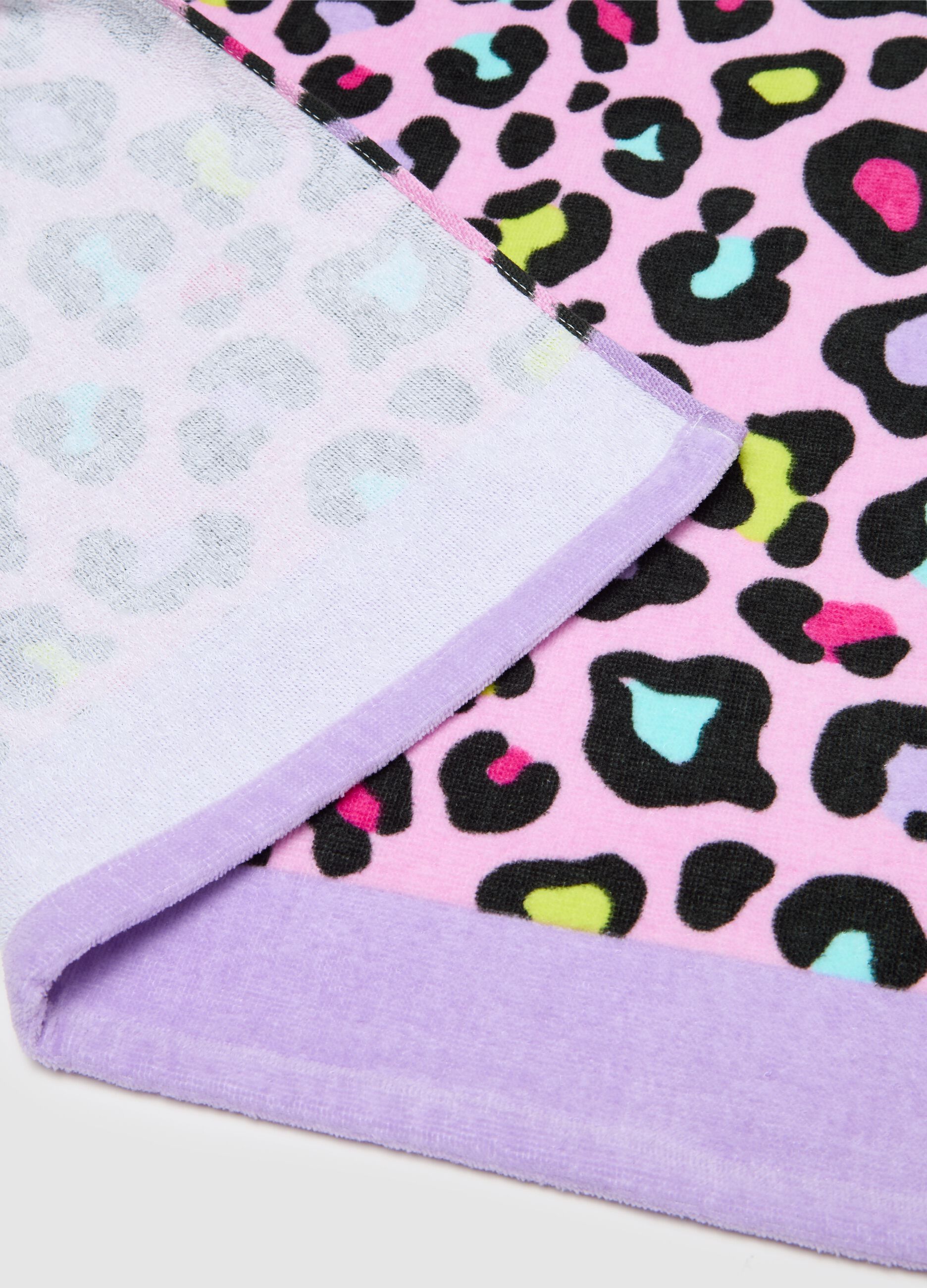 Telo mare da bambina in puro cotone multicolor con stampa animalier