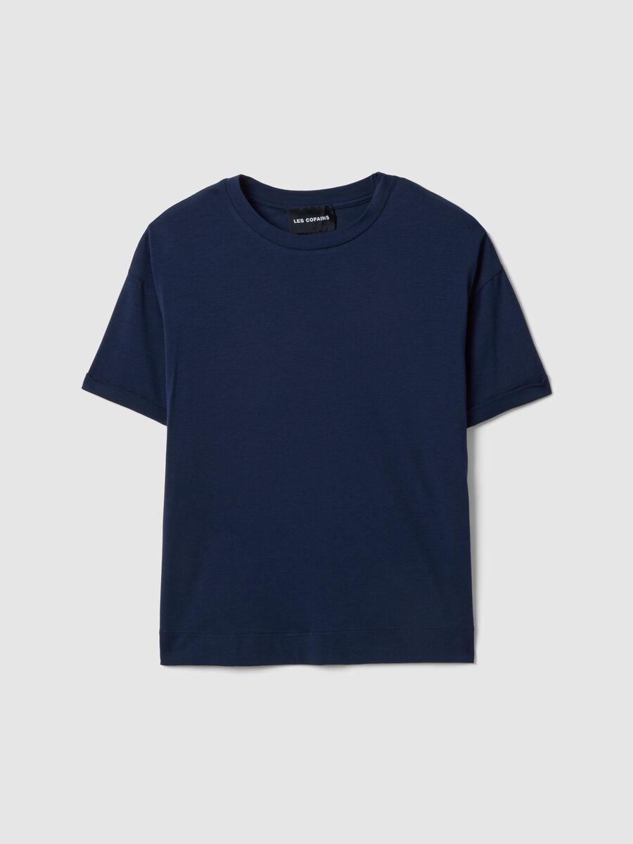 Blue short-sleeve jersey t-shirt in stretch cotton and modal_4