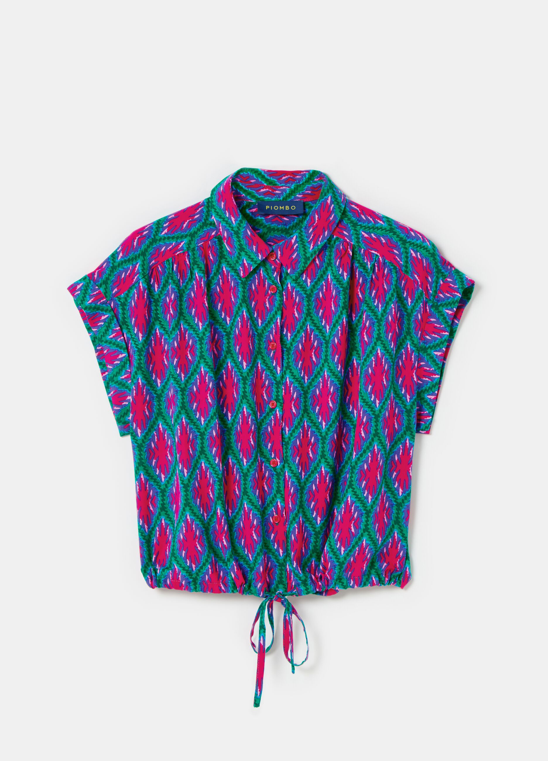 Blusa stampata a maniche corte con coulisse