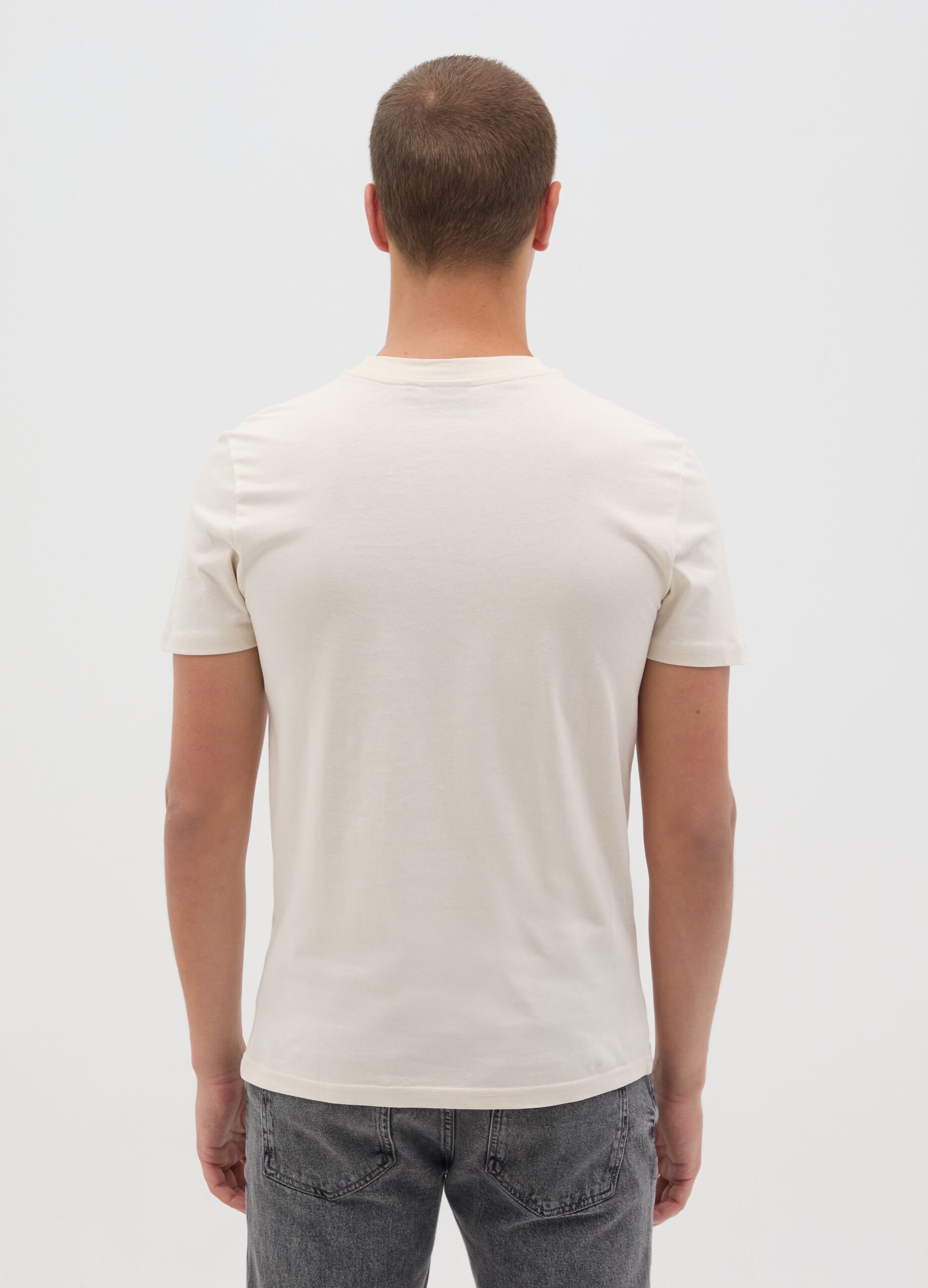 T-shirt da uomo in puro cotone beige