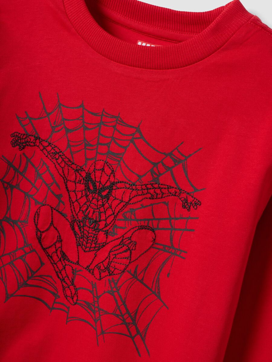T-shirt rossa a maniche lunghe in puro cotone con stampa Spider-Man per bambino_2