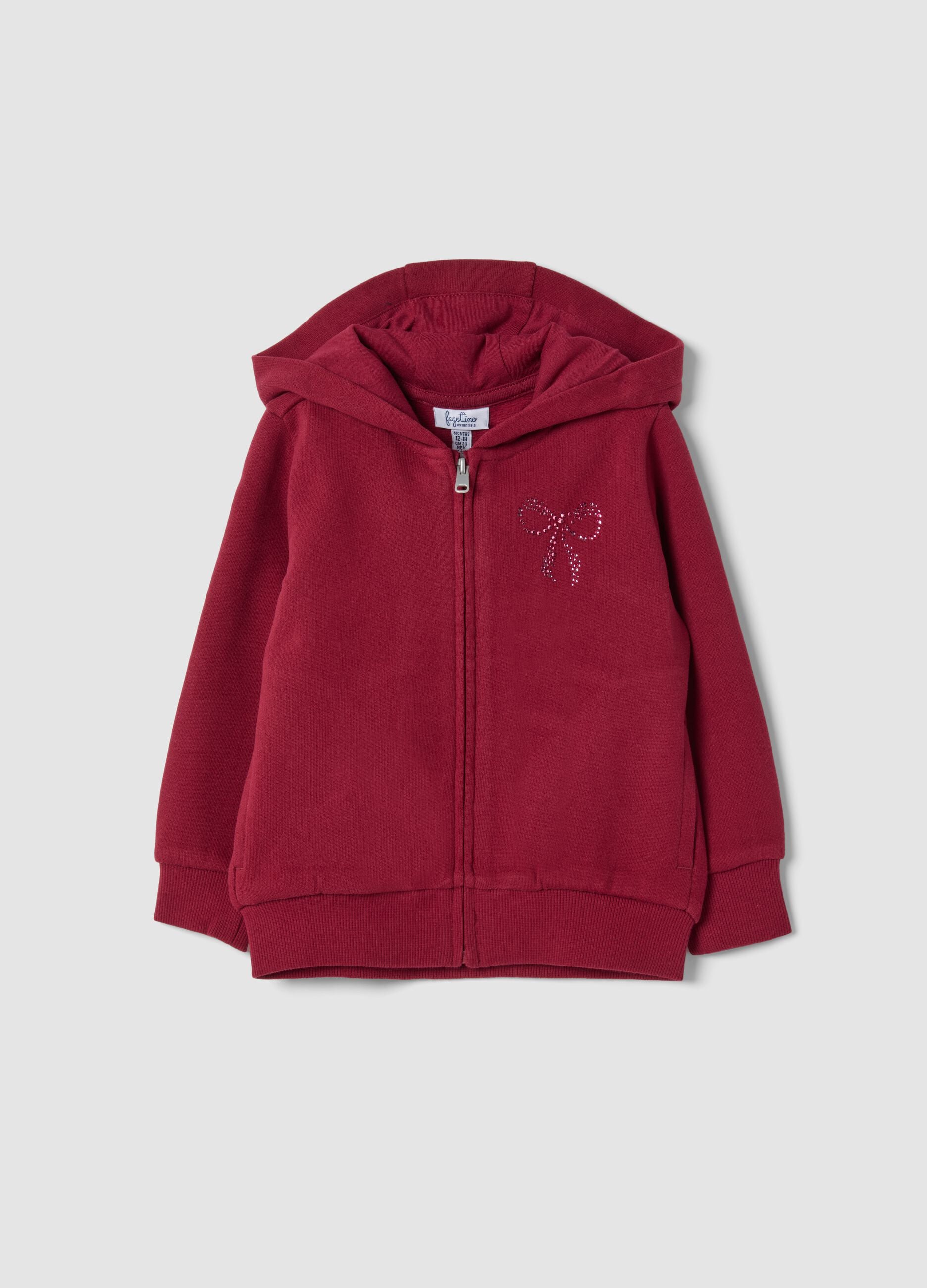 Red organic cotton hooded sweatshirt with crew neck