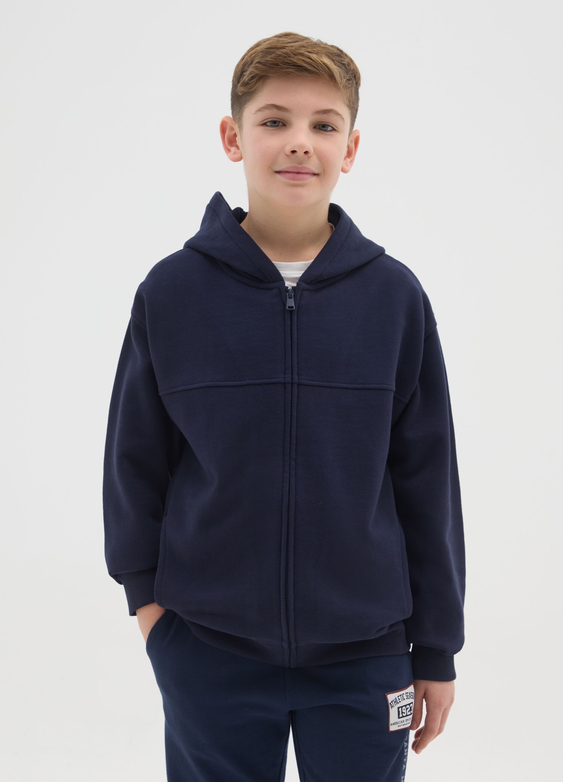 Boys' Blue Hoodie in Pure Cotton Regular Fit
