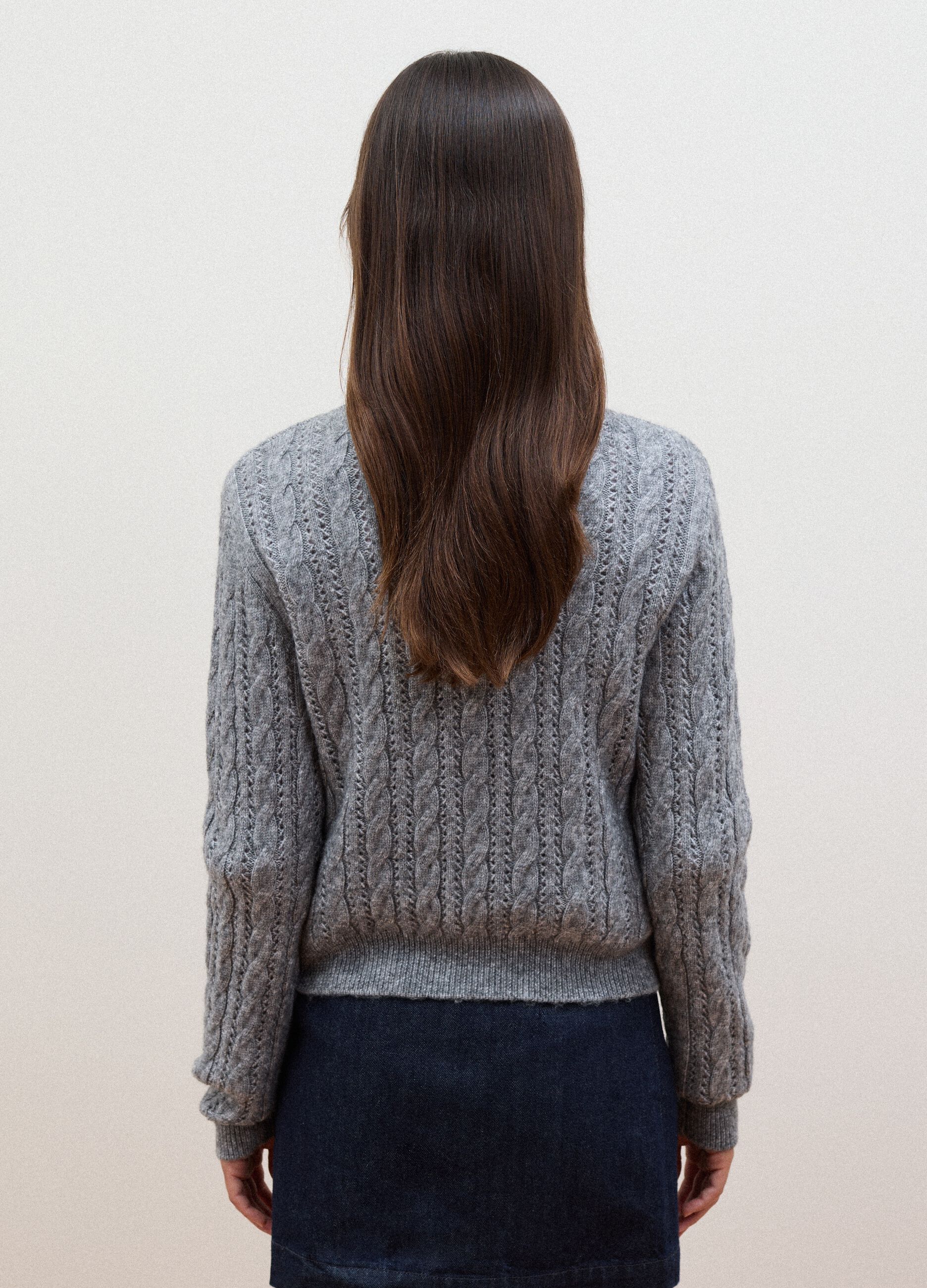 Grey crew-neck cable-knit wool-blend jumper, regular fit