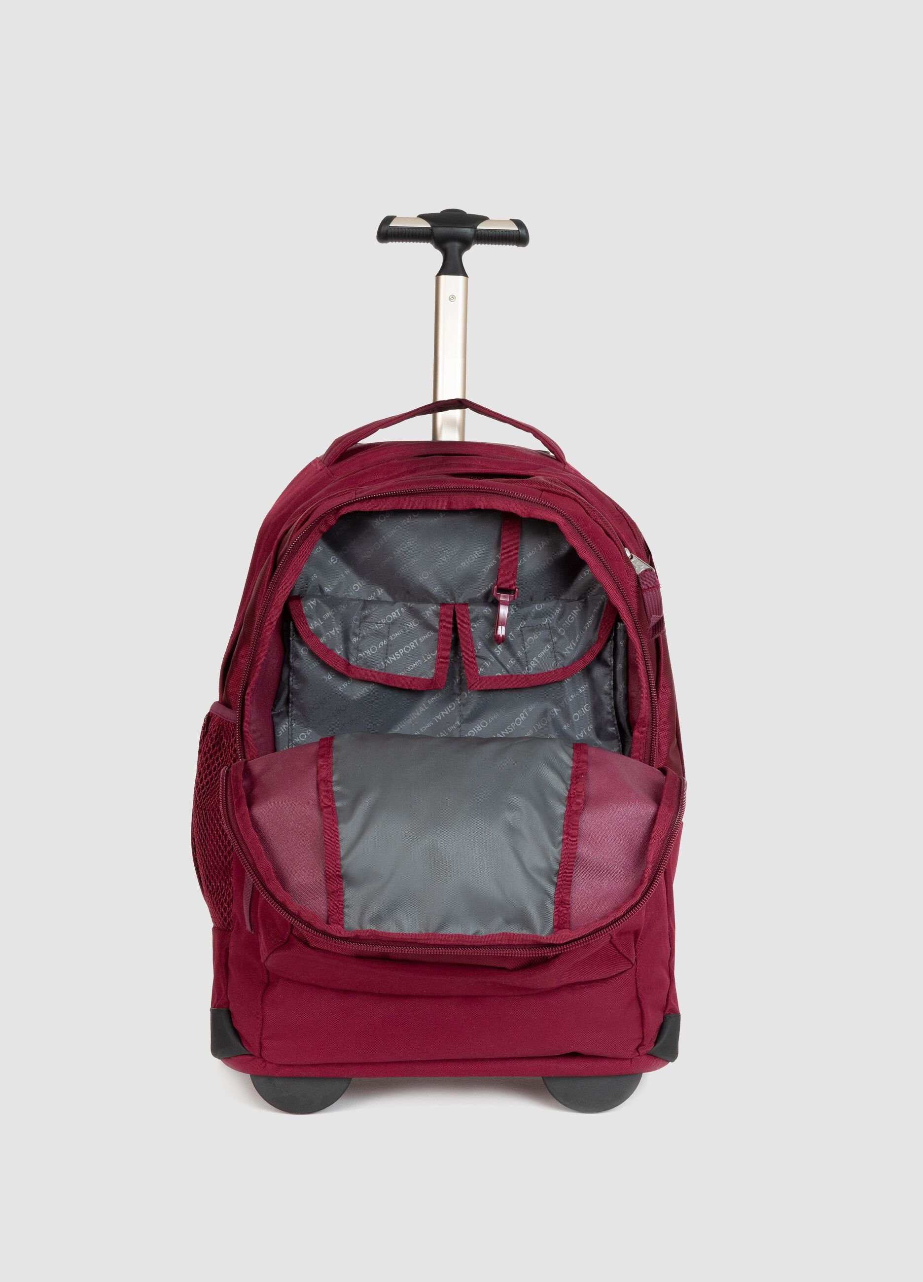 Zaino trolley rosso con ruote e tasche zip